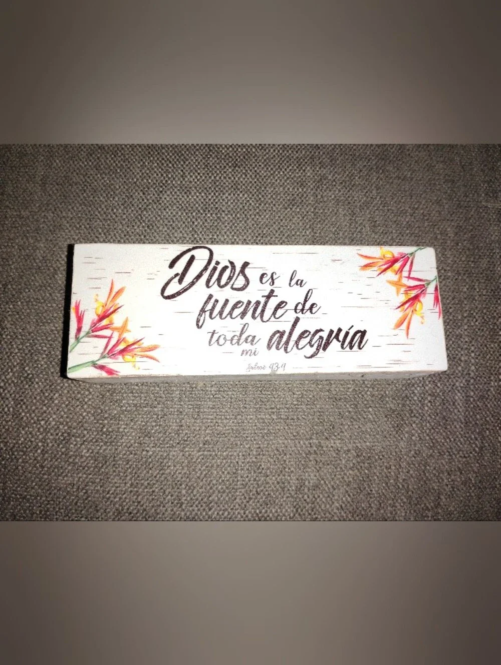 Inspirational White Wooden Sign 'Dios es la fuente de toda alegría'